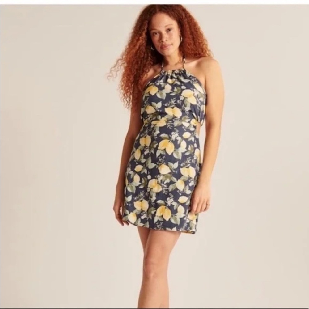 NWT Abercrombie Linen Lemon Cutout Halter Dress Medium Tall